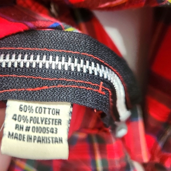 FWRD Denim & Co Men's 2XL Red Plaid Button Down Zipper Accents Elbow Patches - Picture 3 of 8